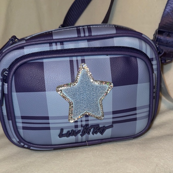 Betsey Johnson Lia Plaid Crossbody Bag with Star Accent Coin Purse Guitar Strap - Picture 2 of 10